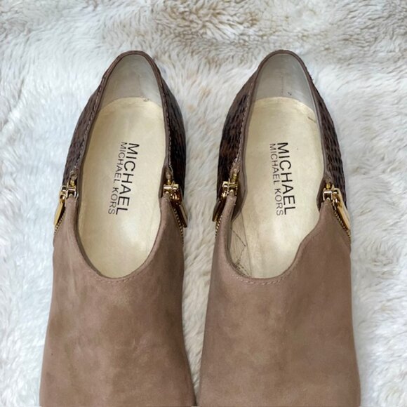 Michael Kors Clara Taupe Suede /Snakeskin Print Ankle Boots Size 9.5M - Picture 6 of 10